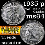 1935-p Walking Liberty Half Dollar 50c Grades Choice Unc