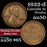 1922-d Lincoln Cent 1c Grades AU, Almost Unc