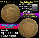 ***Auction Highlight*** 1787 New Jersey Small Planchet Colonial Cent 1c Graded vf++ by USCG (fc)