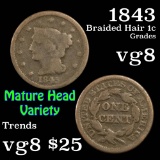 1843 Braided Hair Large Cent 1c Grades vg, very good