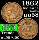 1862 Indian Cent 1c Grades Choice AU/BU Slider