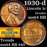 1930-d Lincoln Cent 1c Grades Choice Unc RB