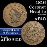 1816 Coronet Head Large Cent 1c Grades xf