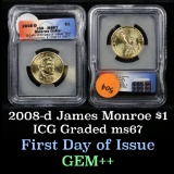 2008-d JAMES MONROE Presidential Dollar $1 Graded ms67 by ICG