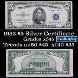 1953 $5 Blue Seal Silver certificate Grades xf+