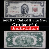 1953B $2 Red Seal United States Note Grades vg+