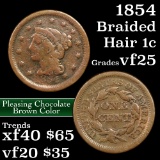 1854 Braided Hair Large Cent 1c Grades vf+