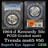 1964-d Kennedy Half Dollar 50c Graded ms65 by PCGS