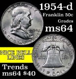 1954-d Franklin Half Dollar 50c Grades Choice Unc