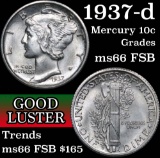 1937-d Mercury Dime 10c Grades GEM+ FSB