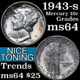 1943-s Mercury Dime 10c Grades Choice Unc