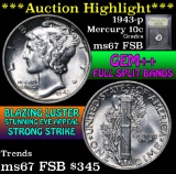 ***Auction Highlight*** 1943-p Mercury Dime 10c Graded GEM++ FSB by USCG (fc)