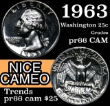 1963 Washington Quarter 25c Grades GEM+ Proof Cameo