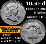 1950-d Franklin Half Dollar 50c Grades Choice Unc+ FBL