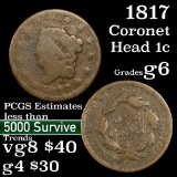 1817 Coronet Head Large Cent 1c Grades g+