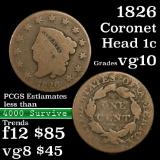 1826 Coronet Head Large Cent 1c Grades vg+