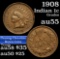 1908 Indian Cent 1c Grades Choice AU