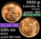1921-p Lincoln Cent 1c Grades Choice+ Unc RD