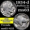 1934-d Buffalo Nickel 5c Grades Select Unc