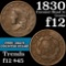 1830 Coronet Head Large Cent 1c Grades f, fine