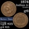 1874 Indian Cent 1c Grades g+