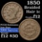 1850 Braided Hair Large Cent 1c Grades f, fine