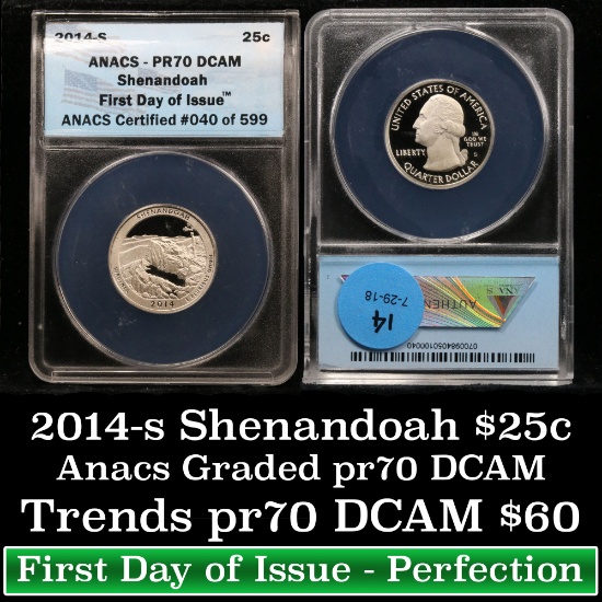 2014-s Shenadoah Proof America the Beautiful Quarter 25c Graded pr70 DCAM by ANACS
