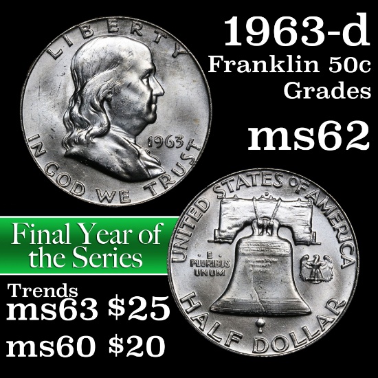 1963-d Franklin Half Dollar 50c Grades Select Unc