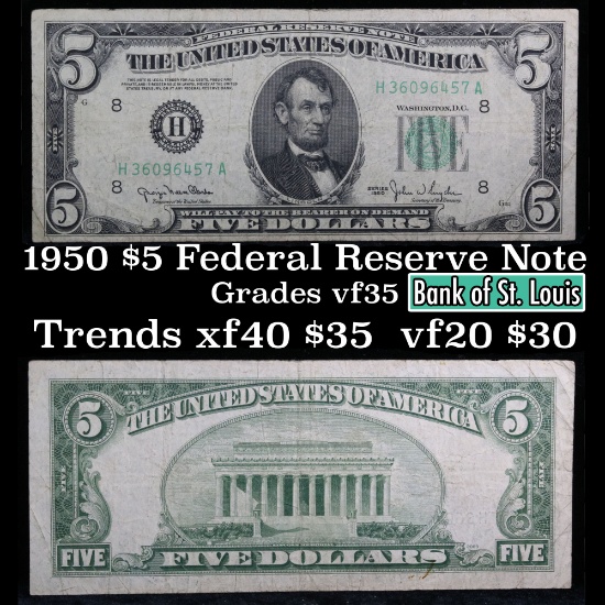 1950 $5 Green Seal Federal Reserve Note St. Louis Grades vf++