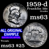 1959-d Franklin Half Dollar 50c Grades Select Unc