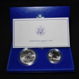 (2) Two Modern Commems 1986-p Statue of Liberty Unc Silver Dollar and half orig box w/coa