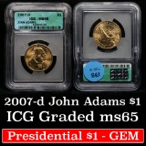 2007-d John Adams Presidential Dollar $1 Graded ms65 By ICG