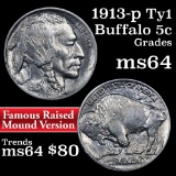 1913-p ty I Buffalo Nickel 5c Grades Choice Unc
