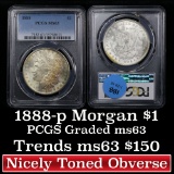 1888-p Rainbow Toned Morgan Dollar $1 Graded ms63 by PCGS