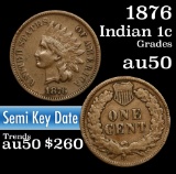 1876 Indian Cent 1c Grades AU, Almost Unc