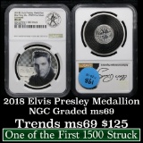 2018 Elvis Presley Medallion One Troy Oz .999 Fine Silver Elvis Colorized Silver $1 Graded ms69 NGC