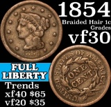 1854 Braided Hair Large Cent 1c Grades vf++