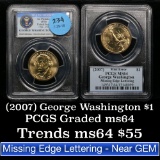 (2007) Washington Missing Edge Lettering Presidential Dollar $1 Graded ms64 by PCGS