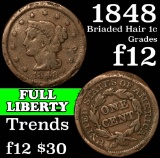 1848 Braided Hair Large Cent 1c Grades f, fine