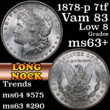 1878-p 7tf Vam 83 Low 8 Long Nock Morgan Dollar $1 Grades Select+ Unc