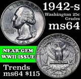 1942-s Washington Quarter 25c Grades Choice Unc