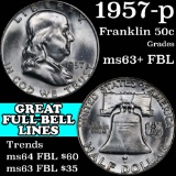 1957-p Franklin Half Dollar 50c Grades Select Unc+ FBL