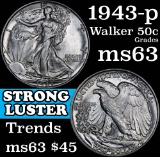 1943-p Walking Liberty Half Dollar 50c Grades Select Unc