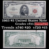 1963 $5 Red seal United States Note Grades vf++