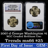 2007-d Washington Presidential Dollar $1 Graded Brilliant Unc (BU) by NGC