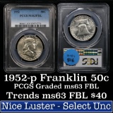 1952-p Franklin Half Dollar 50c Graded ms63 FBL by PCGS