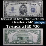 1934C $5 Blue Seal Silver Certificate Grades xf