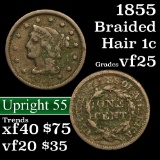 1855 Braided Hair Large Cent 1c Grades vf+