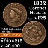 1832 Coronet Head Large Cent 1c Grades vf+