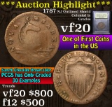 ***Auction Highlight*** 1787 NJ Outlined Shield Colonial Cent 1c Graded vf, very fine By USCG (fc)